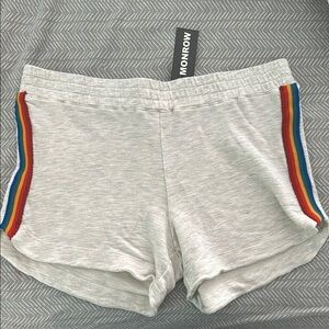 Monrow Gray Women's Shorts with Rainbow Stripes
